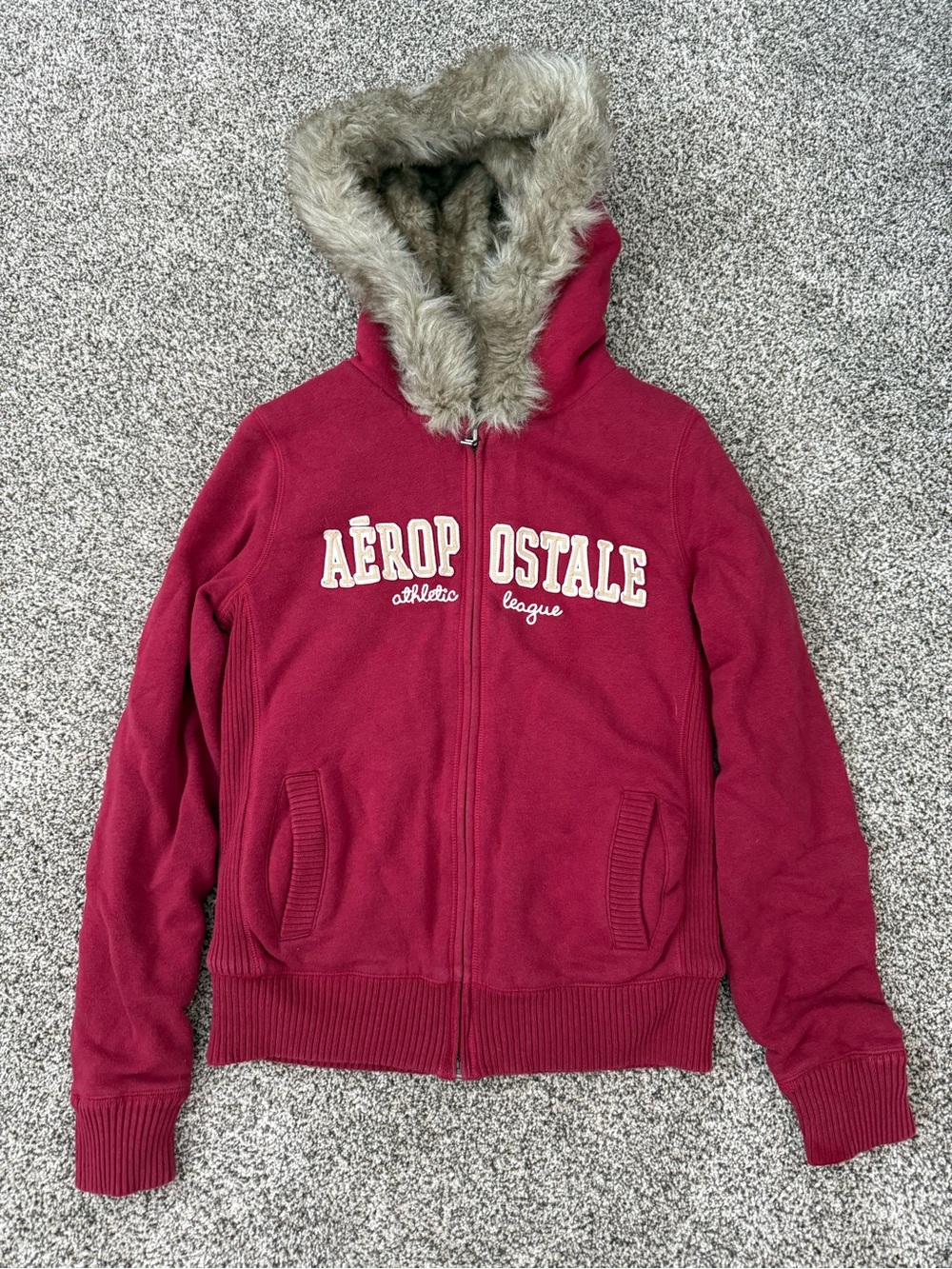 Aeropostale Vintage Y2K Fur Lined Zip-Up Sweatshirt Hoodie Size L